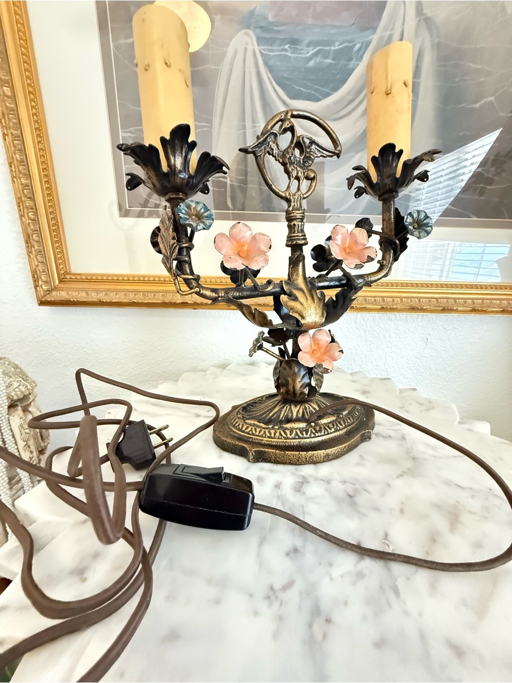 Vintage Tole Candelabra Lamp Regency